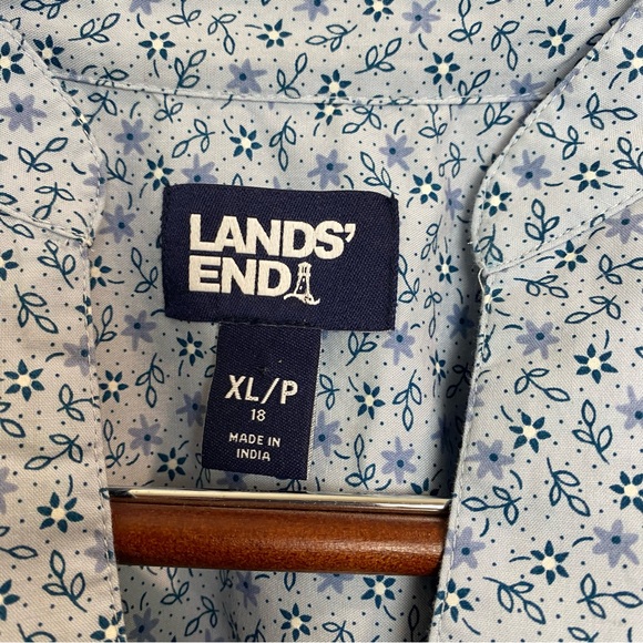 Lands' End Womens Blouse Blue Floral Print Cotton Poplin Peasant Long Sleeves XL - Picture 5 of 8